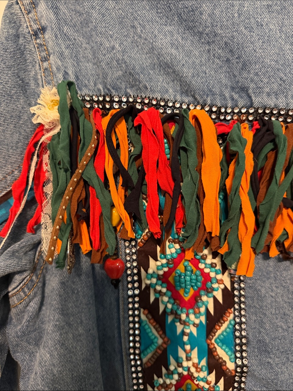 Up Cycled Artisan Made Colorful Heavily Embellished Cotton Denim Jacket - Picture 6 of 16